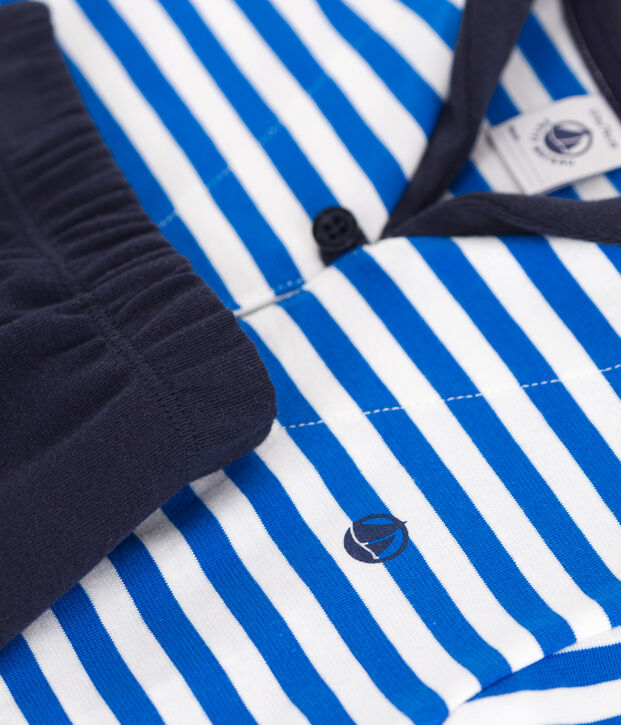 Completo neonato 2 pezzi in cotone con T-shirt con colletto alla marinara blu/blu