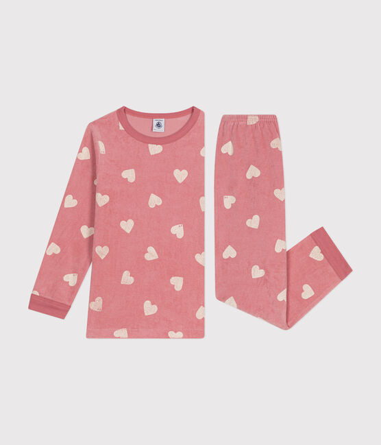Pigiama in velluto con stampa a cuori bambino rosa ROSEWOOD/ MARSHMALLOW