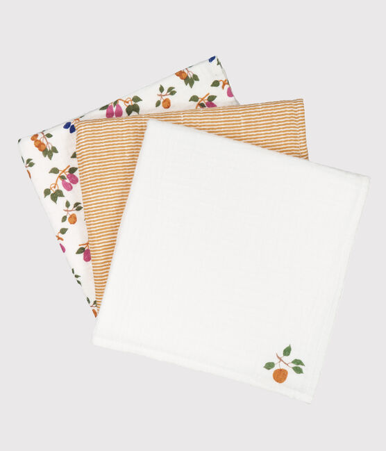 Set di 3 fasce bebè con motivo frutta e motivo millerighe MARSHMALLOW/ BOUDOR/ MULTICO
