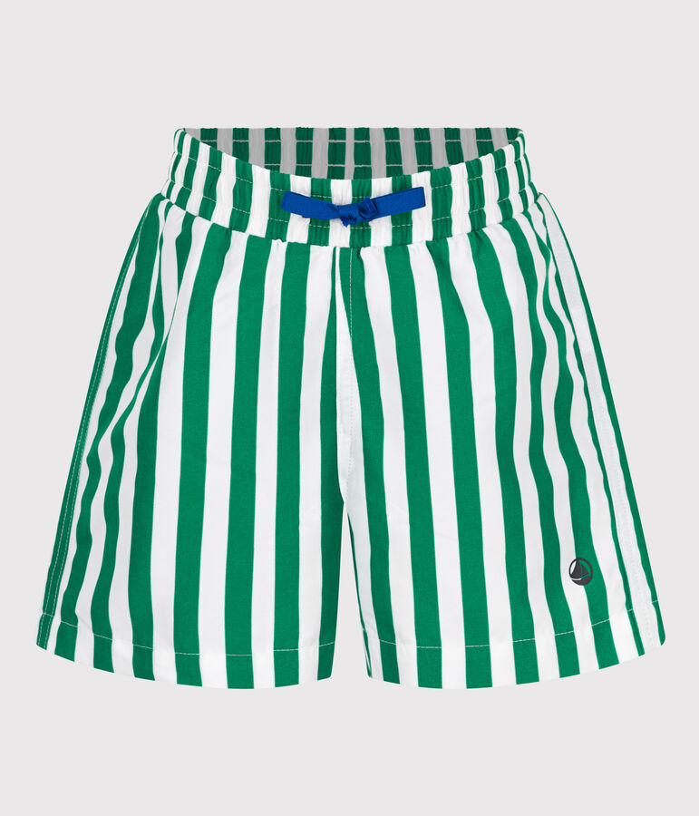 Shorts da mare a righe bambino bianco/verde