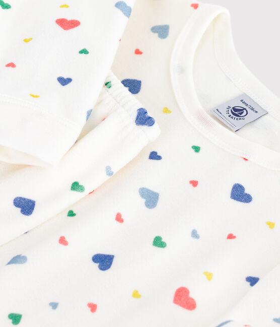 Pigiama in ciniglia con stampa a cuori bambina bianco MARSHMALLOW/bianco MULTICO
