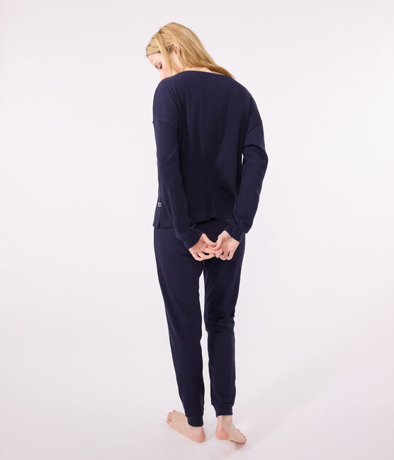 Pigiama in cotone tinta unita donna blu SMOKING