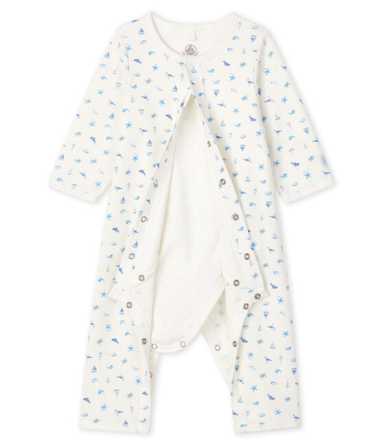 Bodyjama senza piedi bebè a costine bianco MARSHMALLOW/bianco MULTICO