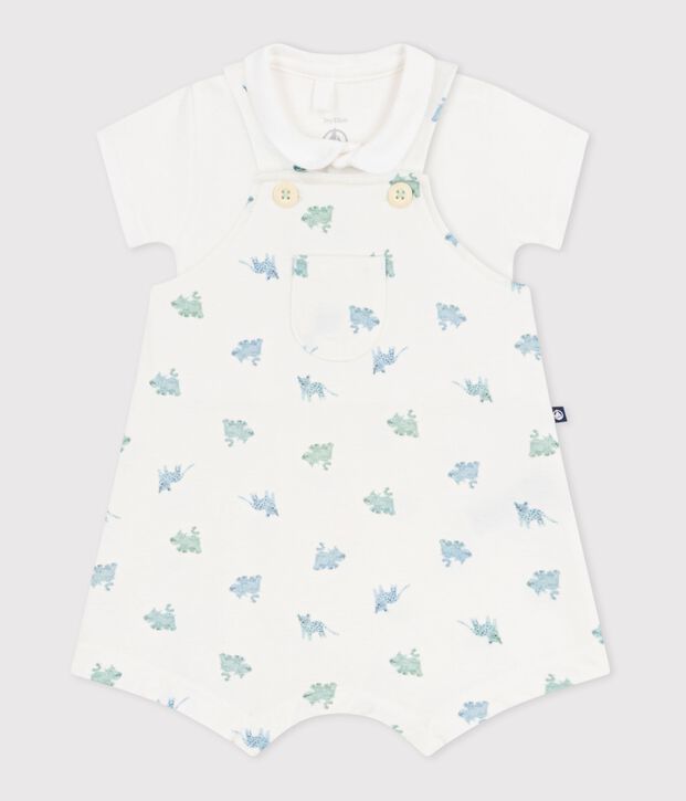 Set salopette e body in cotone con animali stampati neonato bianco/multicolore