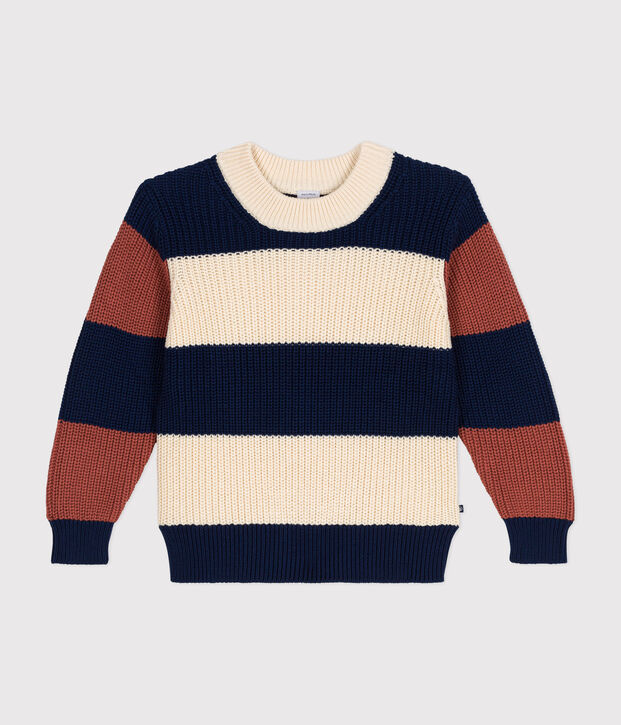 Pullover rigato in cotone bambino ecru/multicolore