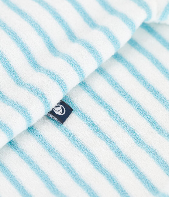 Tutina corta in spugna di cotone a righe neonato blu MARSHMALLOW/ AQUATIC