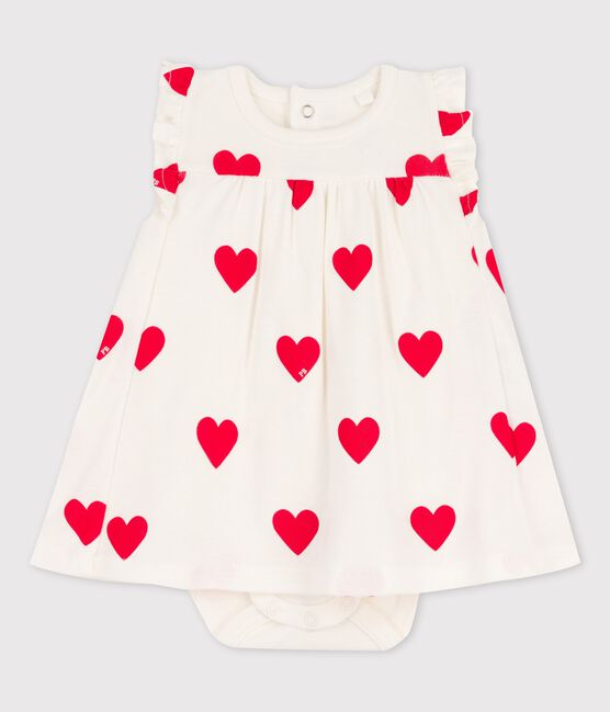 Abito body per bebè in cotone biologico con motivo a cuore bianco MARSHMALLOW/rosso TERKUIT