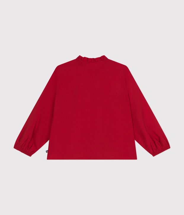 Blusa a maniche lunghe in tela bambina rosso