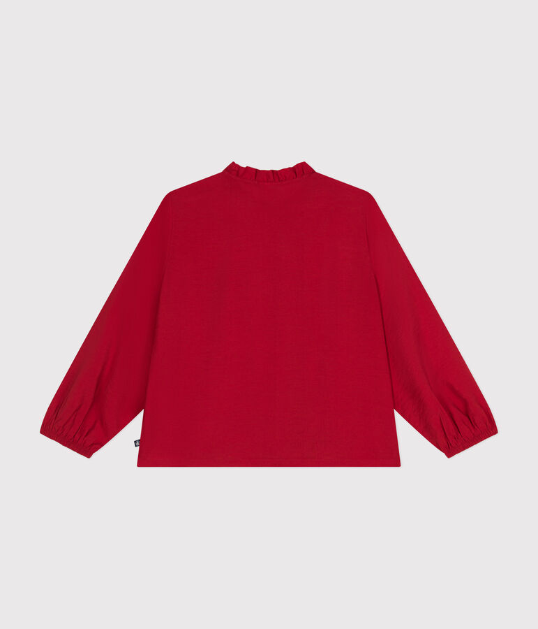 Blusa a maniche lunghe in tela bambina rosso