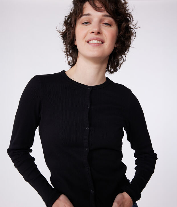 Cardigan in cotone tinta unita donna nero