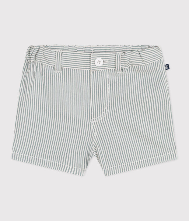 Shorts in seersucker a righe neonato bianco/verde