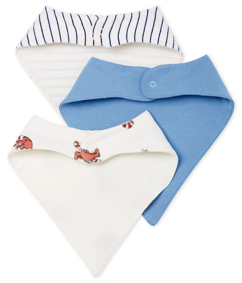 Trio di bavaglini per beb&eacute; maschio a costine multicolore