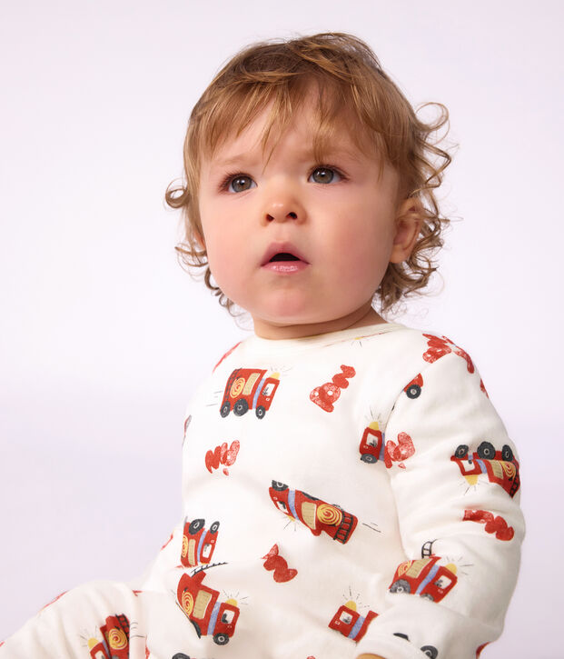 Pigiama in tubique con apertura sulla schiena e pompiere stampato neonato bianco/multicolore