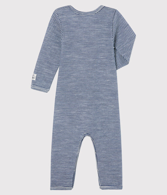 Body lungo a righe bebè in lana e cotone blu MEDIEVAL/bianco MARSHMALLOW