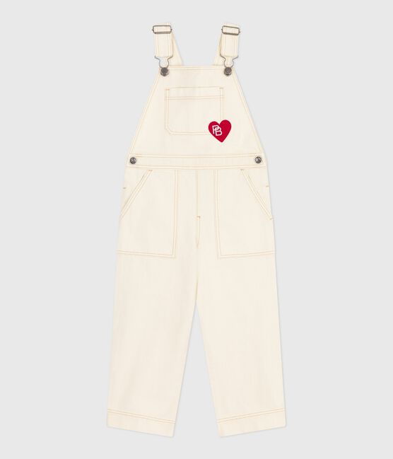 Salopette in denim tinta unita bambina ecru MILK
