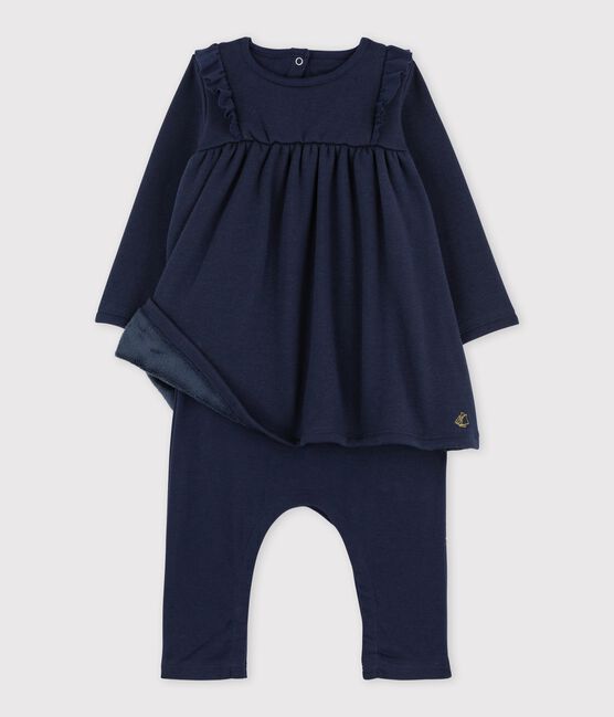 Abito legging in maglia di velluto bebè femmina blu SMOKING