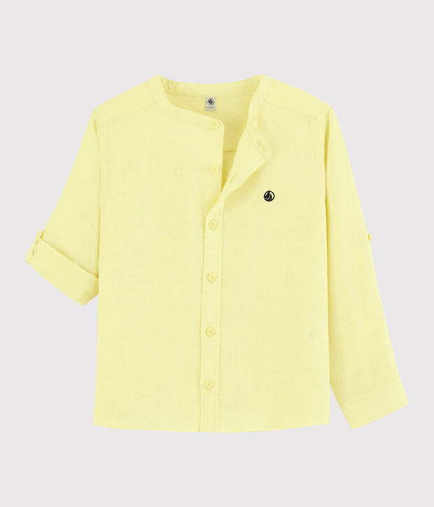 Camicia a manica rimboccabile in lino bambino giallo