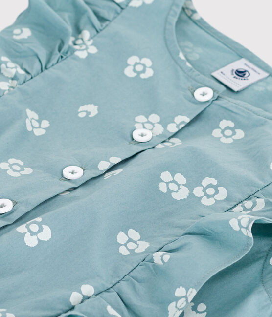 Tutina in cotone senza maniche a fiori bambina blu PAUL/bianco MARSHMALLOW