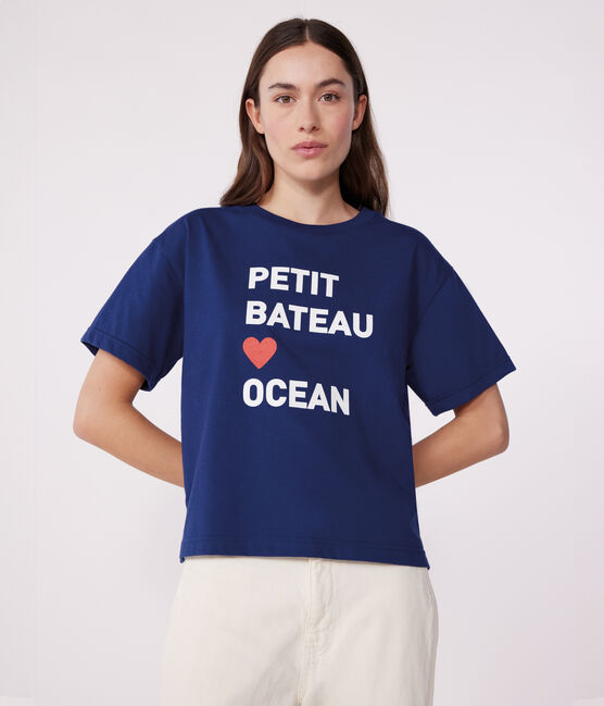T-shirt Le Boxy in cotone donna blu MEDIEVAL