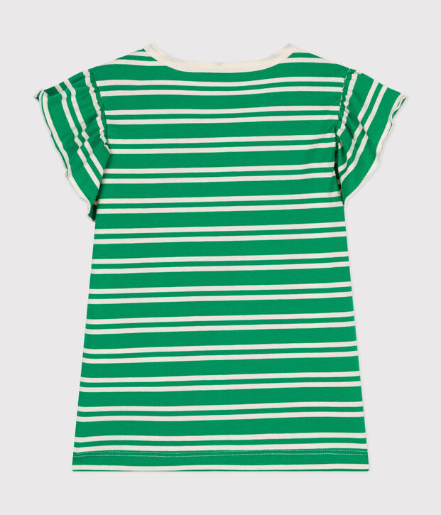 T-shirt bambina in jersey leggero a righe verde/ecru