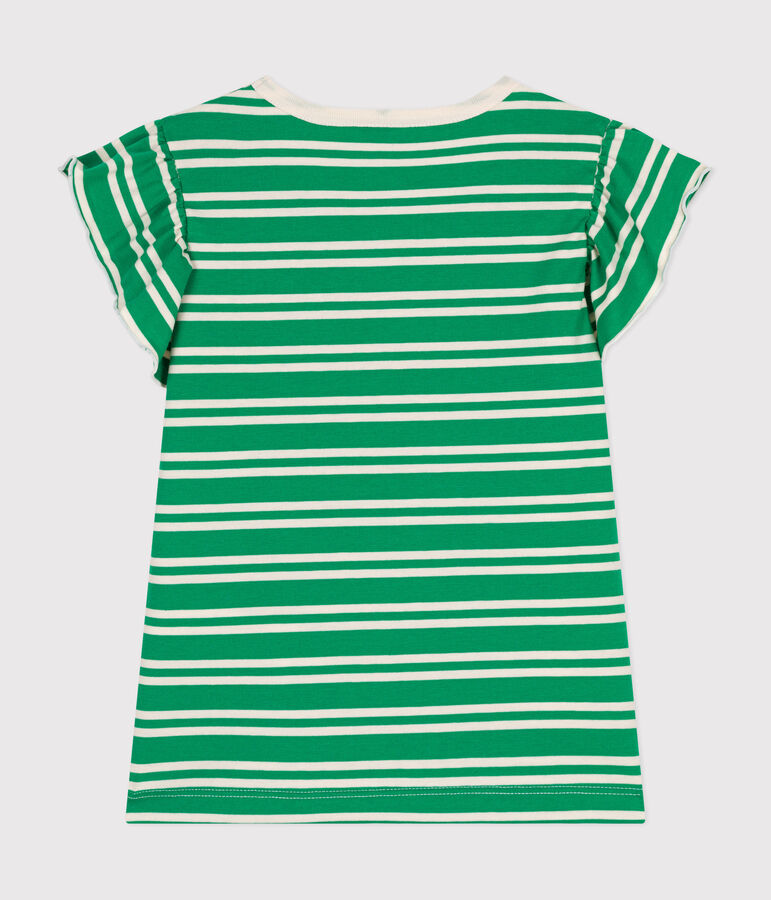 T-shirt bambina in jersey leggero a righe verde/ecru