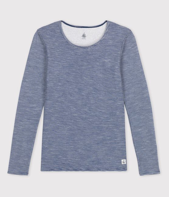 T-shirt in lana e cotone a righe Donna blu SMOKING/bianco MARSHMALLOW