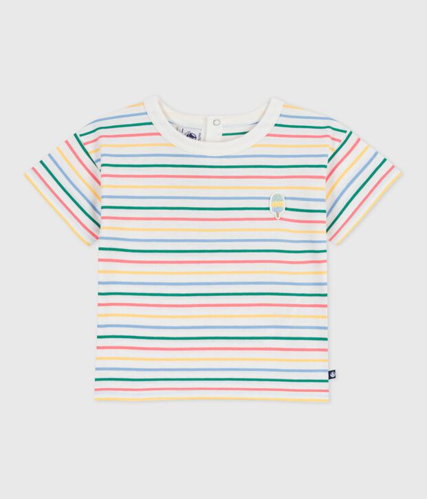 T-shirt a maniche corte in cotone a righe neonato bianco/multicolore