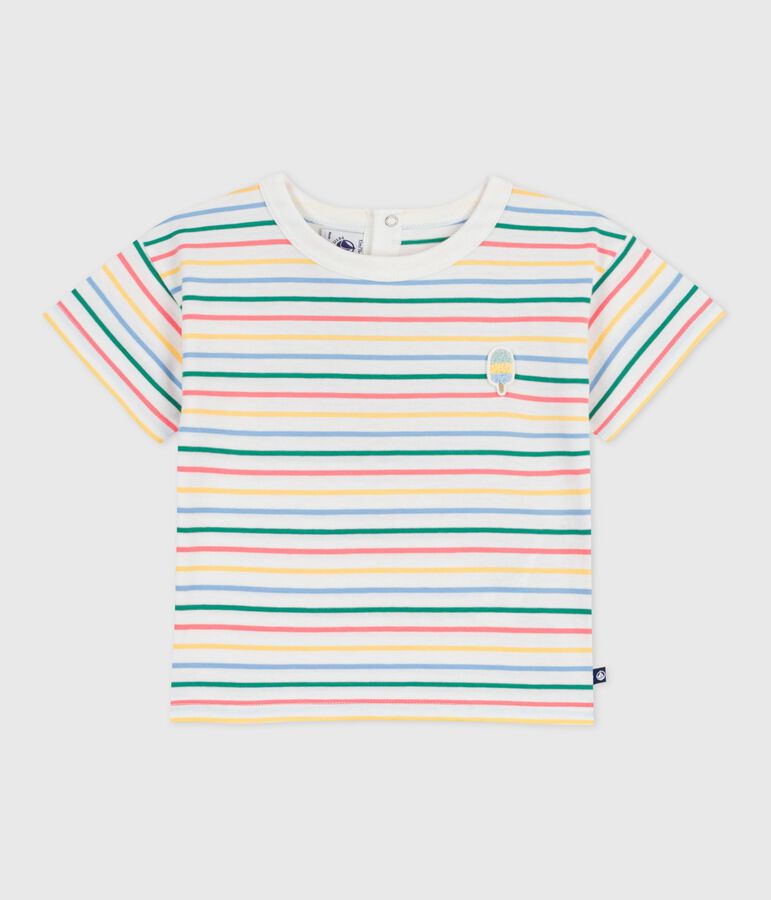 T-shirt a maniche corte in cotone a righe neonato bianco/multicolore