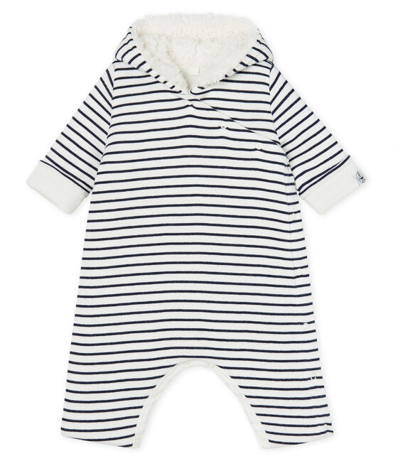 Tutina lunga bebè a costine in ovatta bianco MARSHMALLOW/blu SMOKING CN
