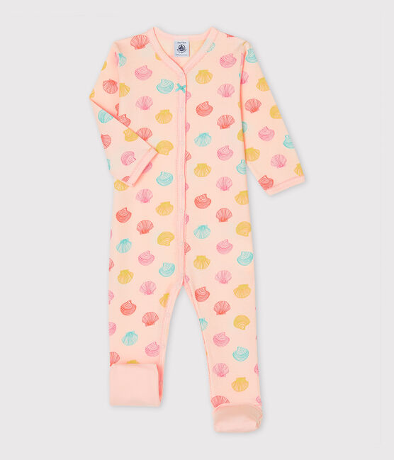 Tutina pigiama bebè femmina a costine rosa FLEUR/bianco MULTICO