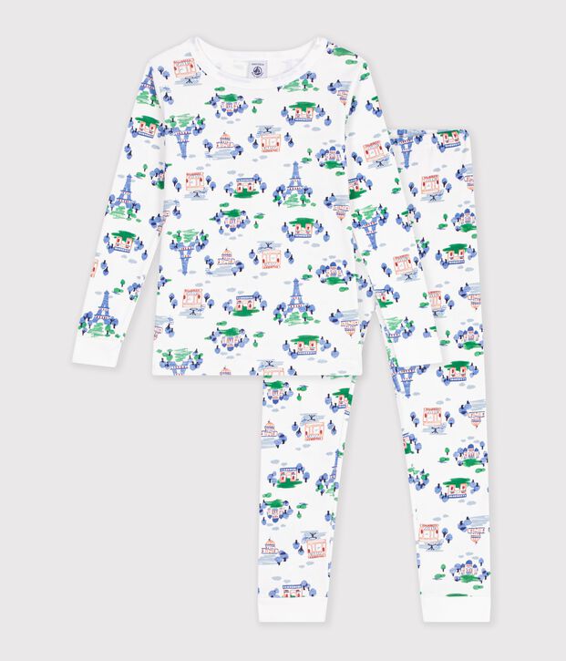 Pigiama molto aderente in cotone con stampa bambina multicolore/blu/multicolore