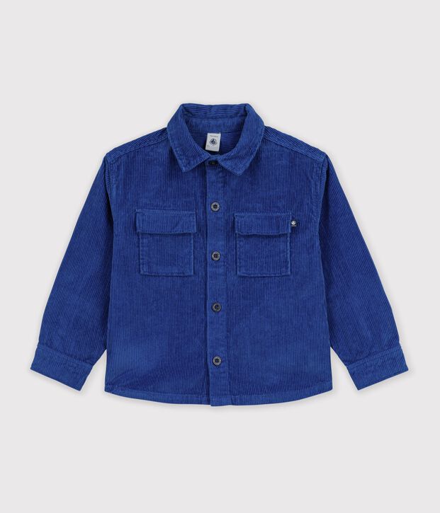 Camicia in velluto tinta unita bambino blu