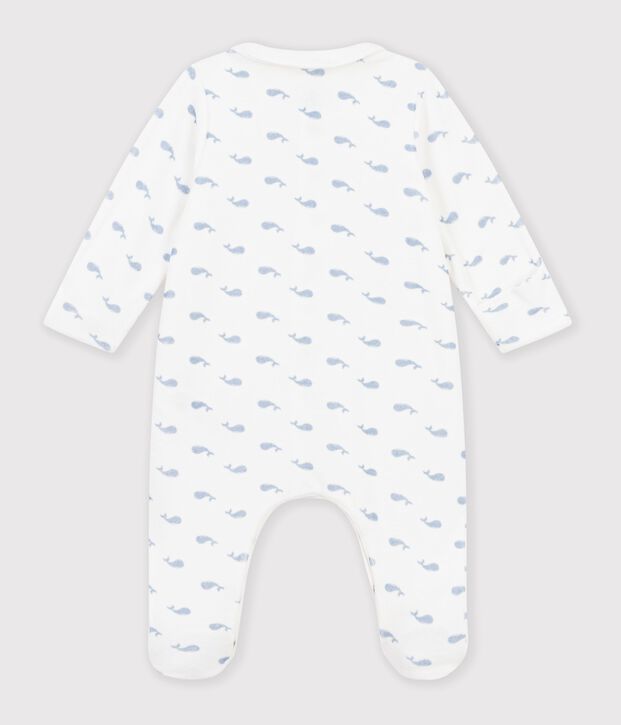 Pigiama in ciniglia con colletto e balena stampata neonato blu/blu