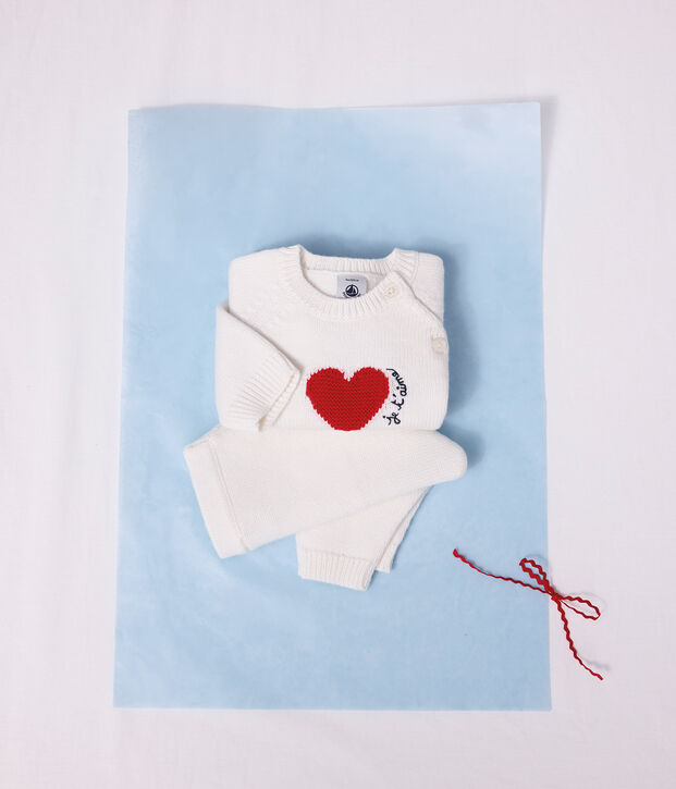 Completo in maglia jacquard con cuore neonato rosso/rosso