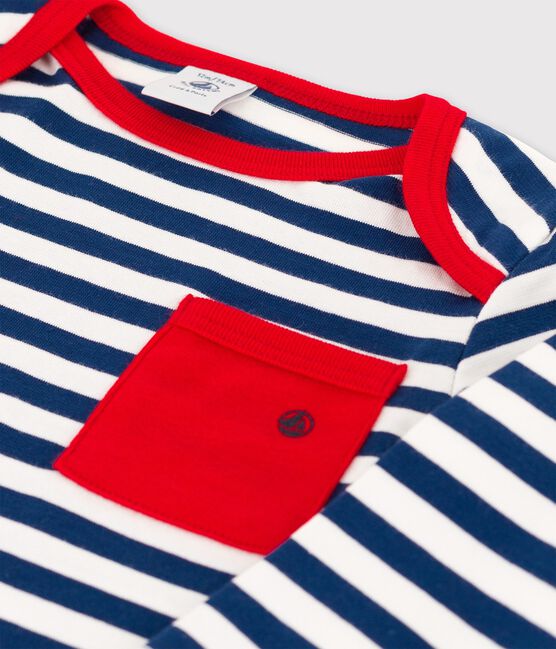 T-shirt bebè a maniche lunghe in jersey a righe blu MEDIEVAL/bianco MARSHMALLOW