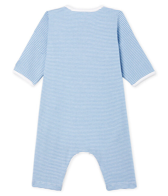 Bodyjama senza piedi bebè femmina a costine blu ACIER/bianco MARSHMALLOW