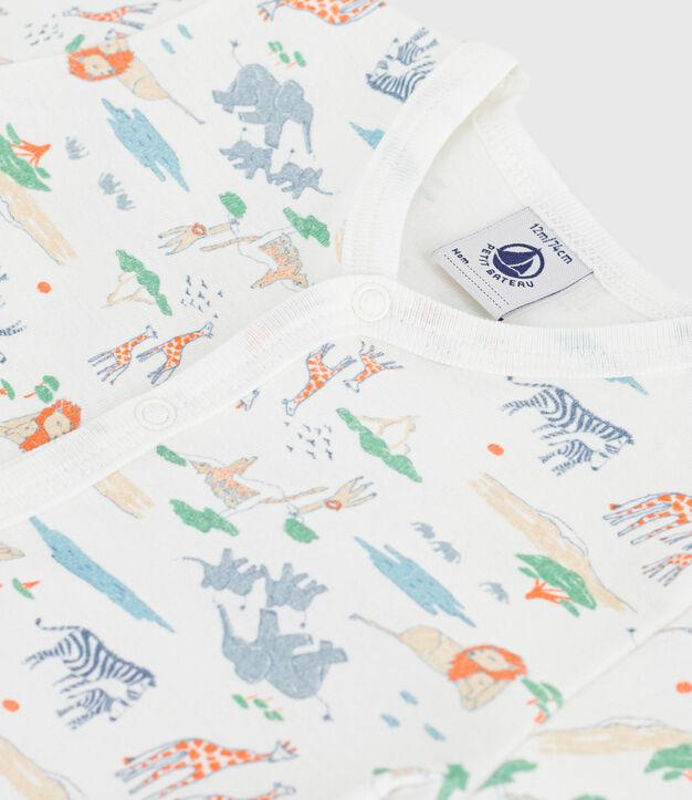 Tutina corta in cotone con animali stampati neonato bianco/multicolore