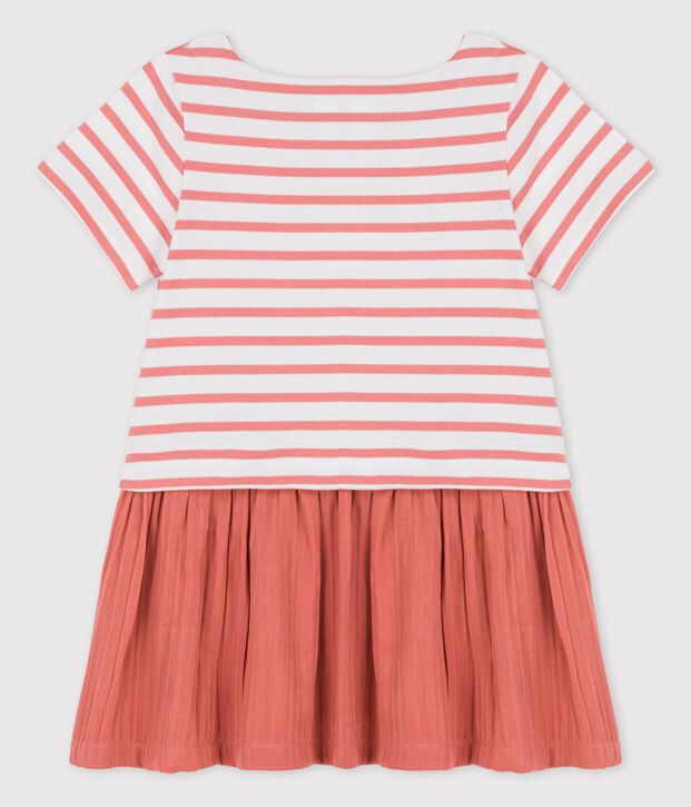 Abito in jersey e garza di cotone bio bambina bianco/rosa