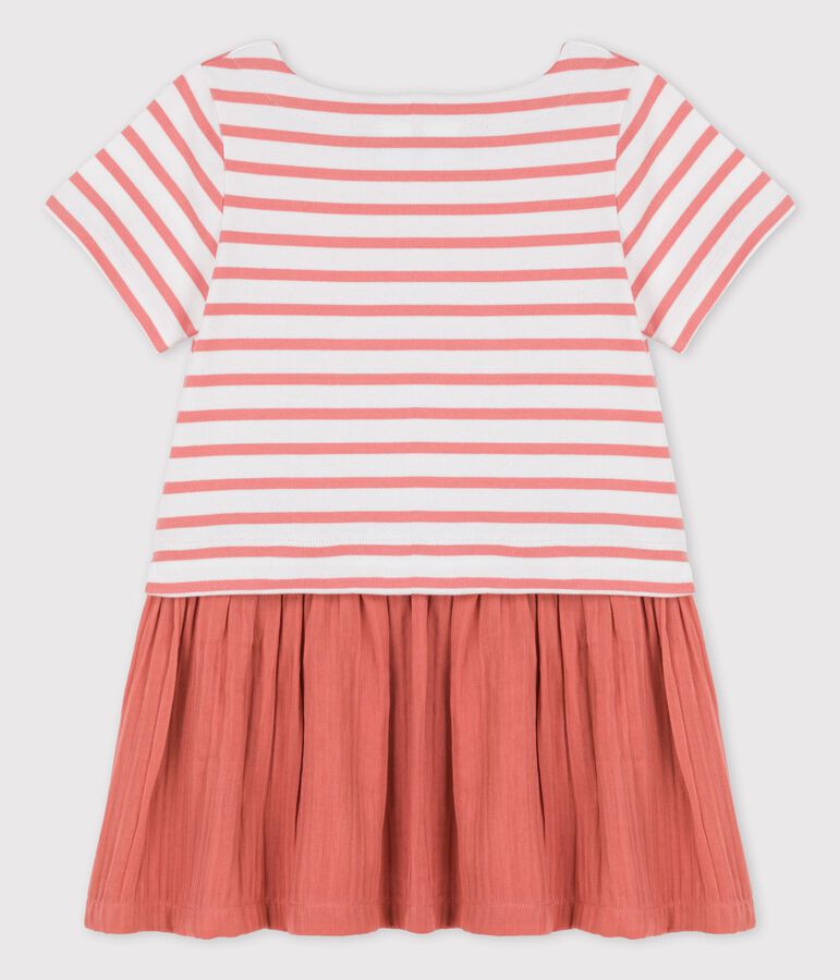 Abito in jersey e garza di cotone bio bambina bianco MARSHMALLOW/ PAPAYE