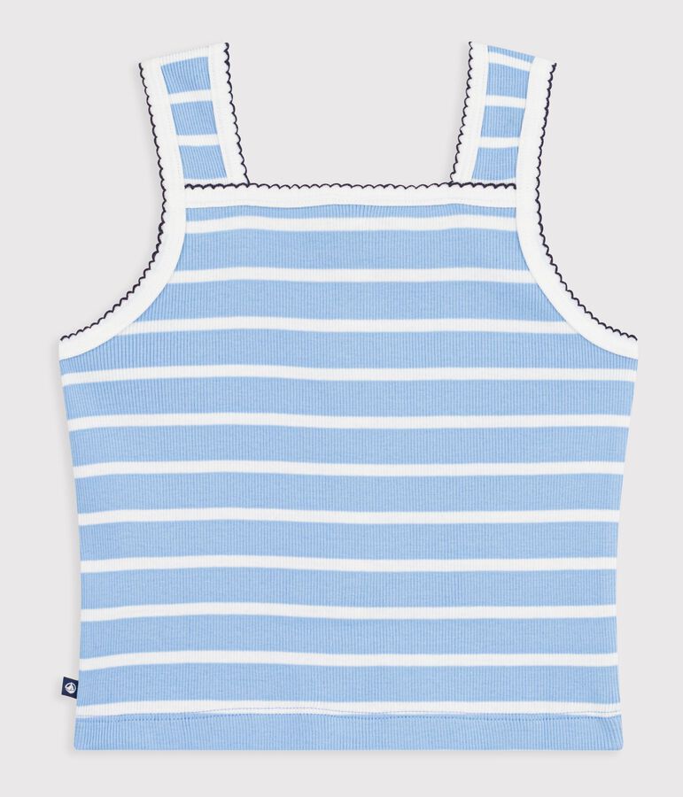Canotta in cotone a righe bambino blu/bianco