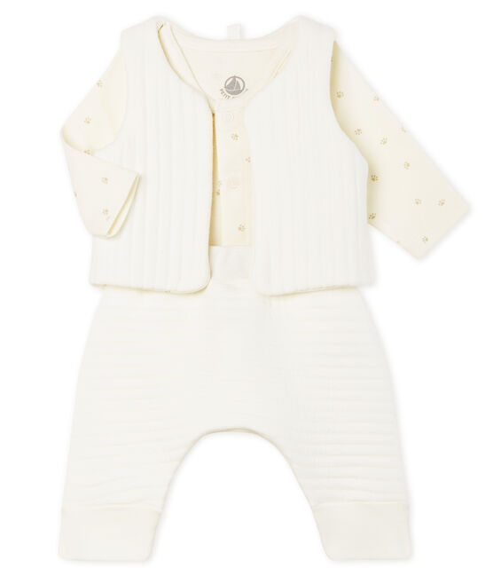 Completo tre pezzi bebè in tubique bianco MARSHMALLOW