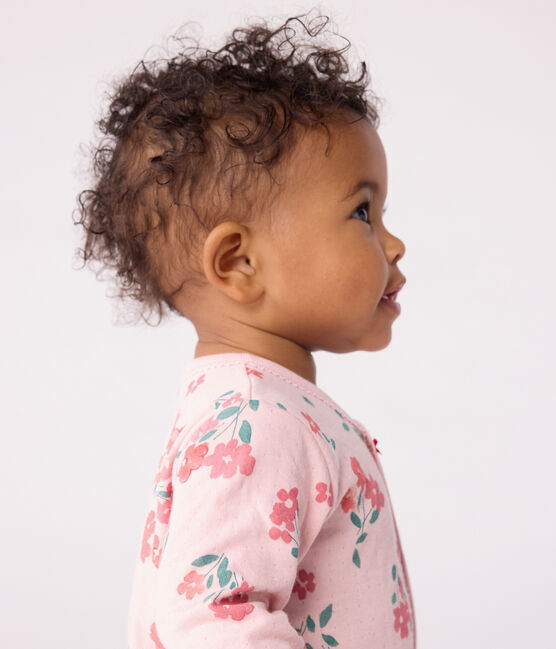 Pigiama neonato in tubique con stampa a fiori rosa JOLI/bianco MULTICO
