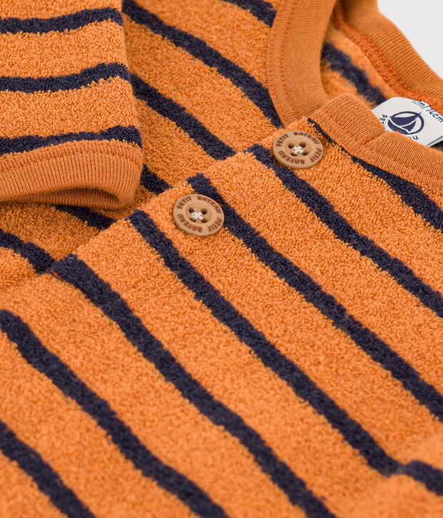 Tutina lunga in spugna bouclette per beb&egrave; marrone/blu