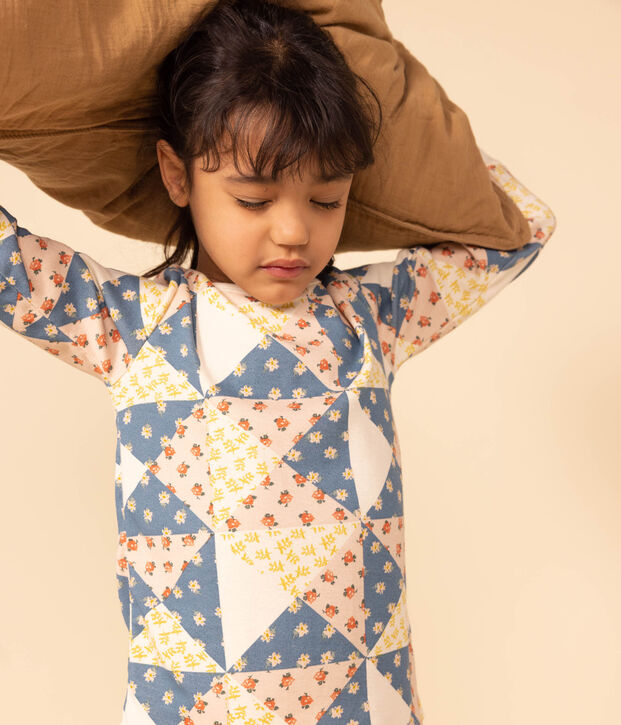 Pigiama patchwork bambina in cotone ecru/multicolore