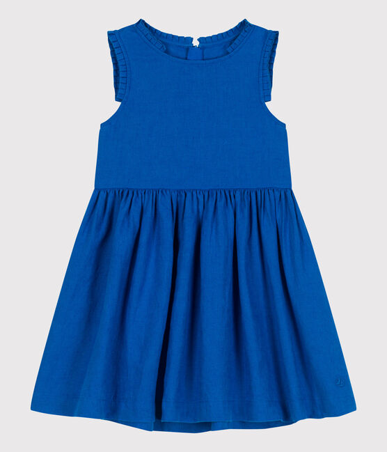 Abito senza maniche in lino tinta unita bambina blu PORCELANA