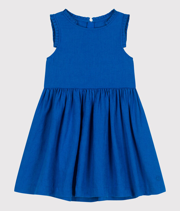Abito senza maniche in lino tinta unita bambina blu