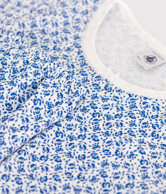 Pigiama Capri bambino fantasia fiori in cotone blu MARSHMALLOW/ INCOGNITO