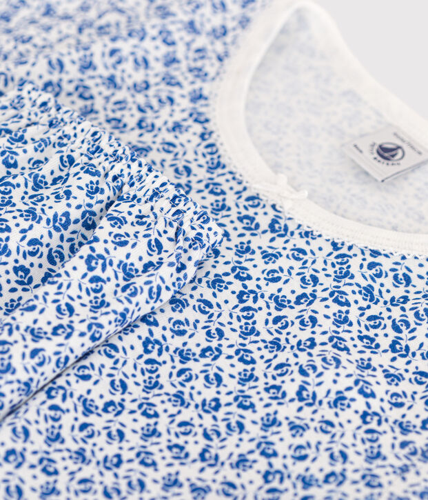 Pigiama Capri bambino fantasia fiori in cotone blu/blu