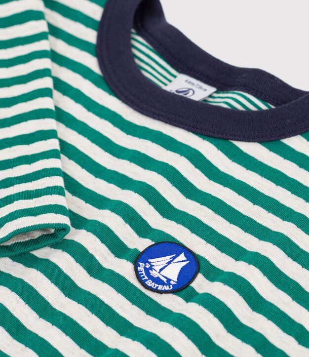 T-shirt a maniche lunghe a righe bambino verde/beige/verde