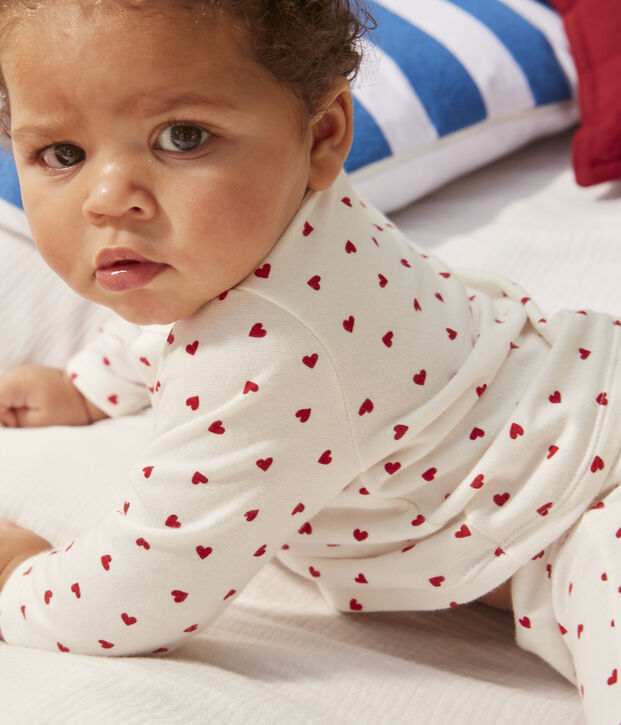 Completo beb&egrave; in cotone stampato bianco/rosso